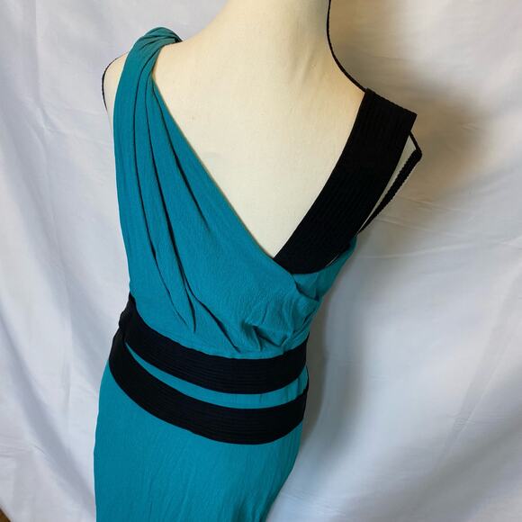 Narciso Rodriguez Teal and Black Silk Belted Drape Style Mini Dress Size 6 Women - Picture 6 of 16